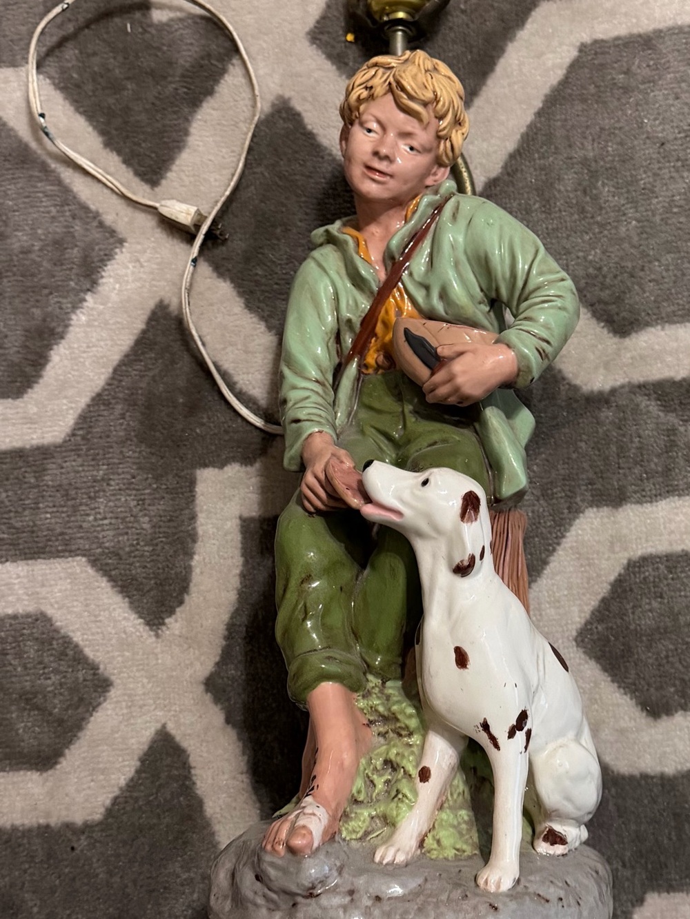 20” bisque boy painted porcelain vintage lamp